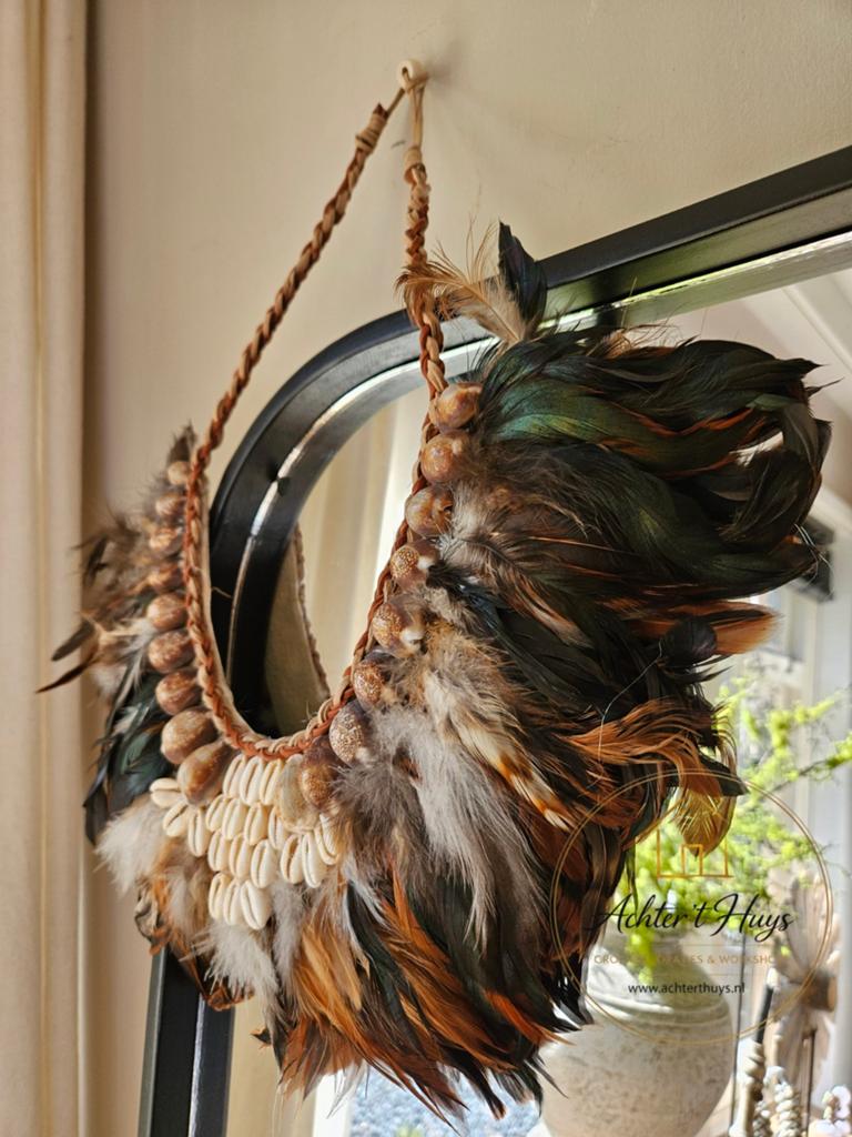 Prachtige Kraag ketting met veren en schelpen, Ophalen of Verzenden, Nieuw