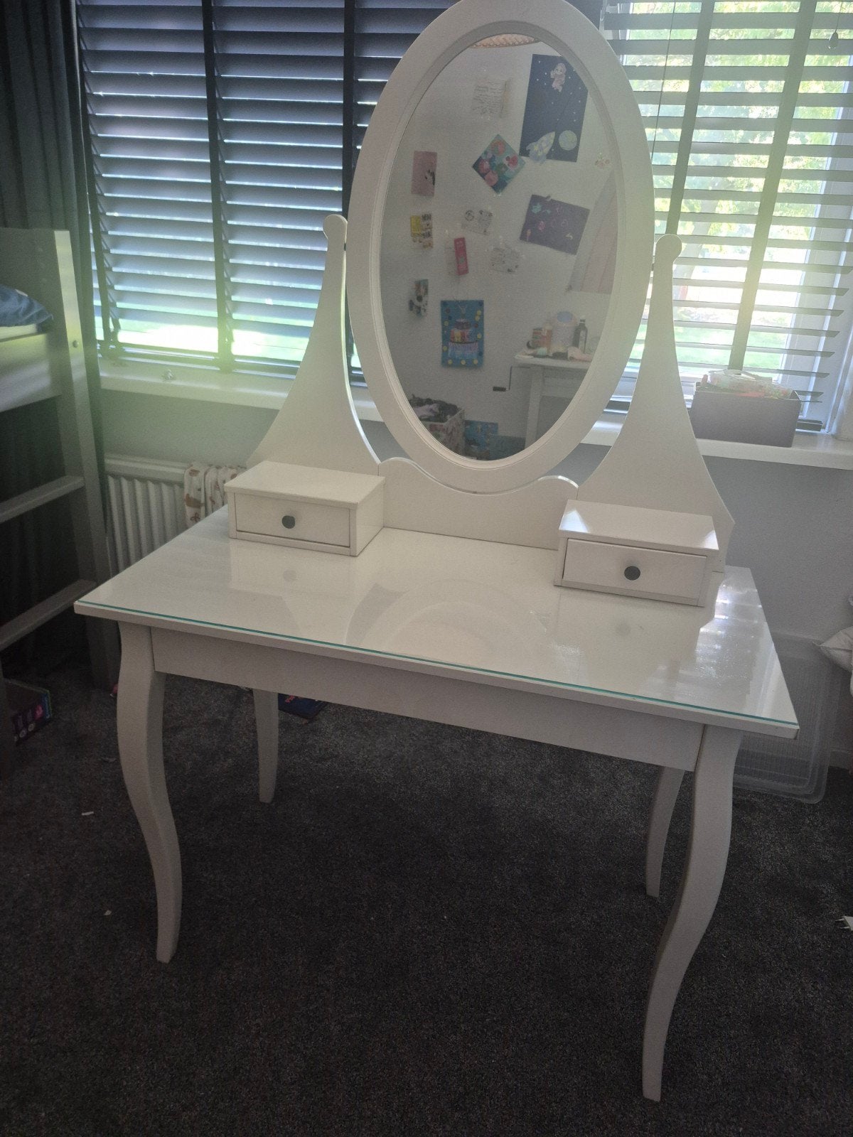 Hemnes Witte kaptafel met spiegel en lades, Ophalen, Gebruikt, 100 tot 150 cm, Klassiek