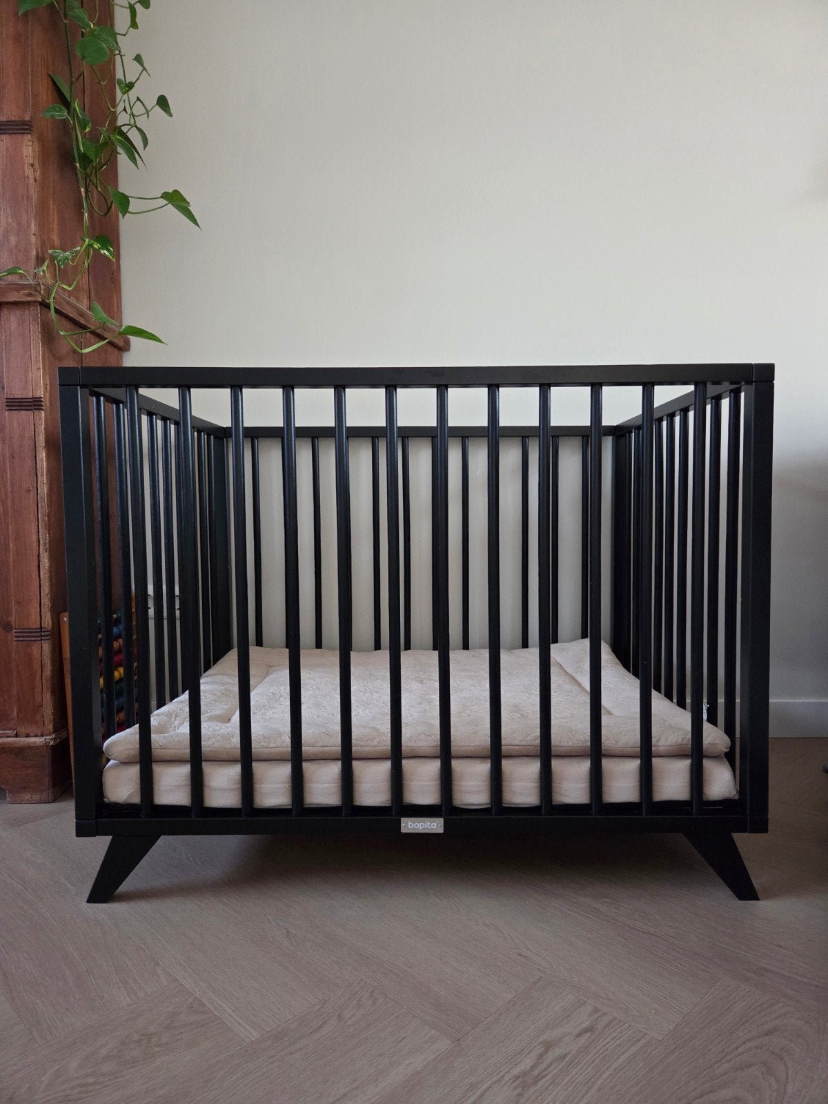 Bopita Babybox Retro - zwart met matras, Ophalen, Zo goed als nieuw, In hoogte verstelbaar