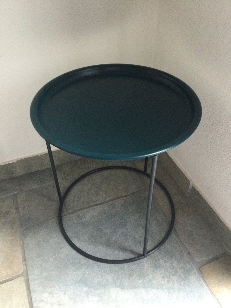 Handig bijzet tafeltje donkergroen met los blad, Minder dan 55 cm, Gebruikt, Metaal of Aluminium, Rond
