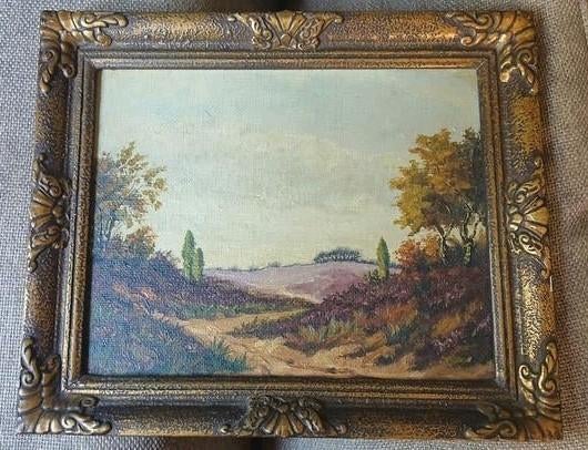 Vintage Landschap Schilderij in Gouden Barok Lijst, Ophalen of Verzenden
