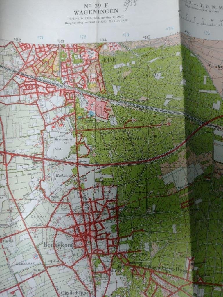39 F Wageningen Ede Opheusden Zetten Renkum Plattegrond 1958, Ophalen of Verzenden