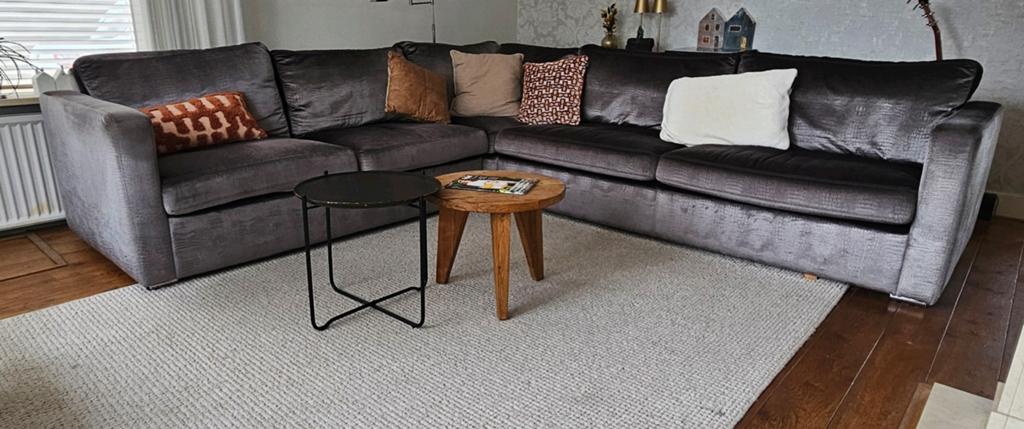6 persoon bank luxe velours beige bruin. Hoekbank, Ophalen, Zo goed als nieuw, Vierpersoons of meer, Stof