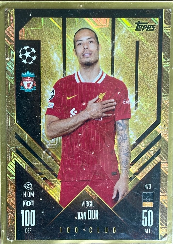 Virgil van Dijk Topps 100 Club Champions League Kaart, Ophalen of Verzenden, Zo goed als nieuw, Losse kaart, Foil