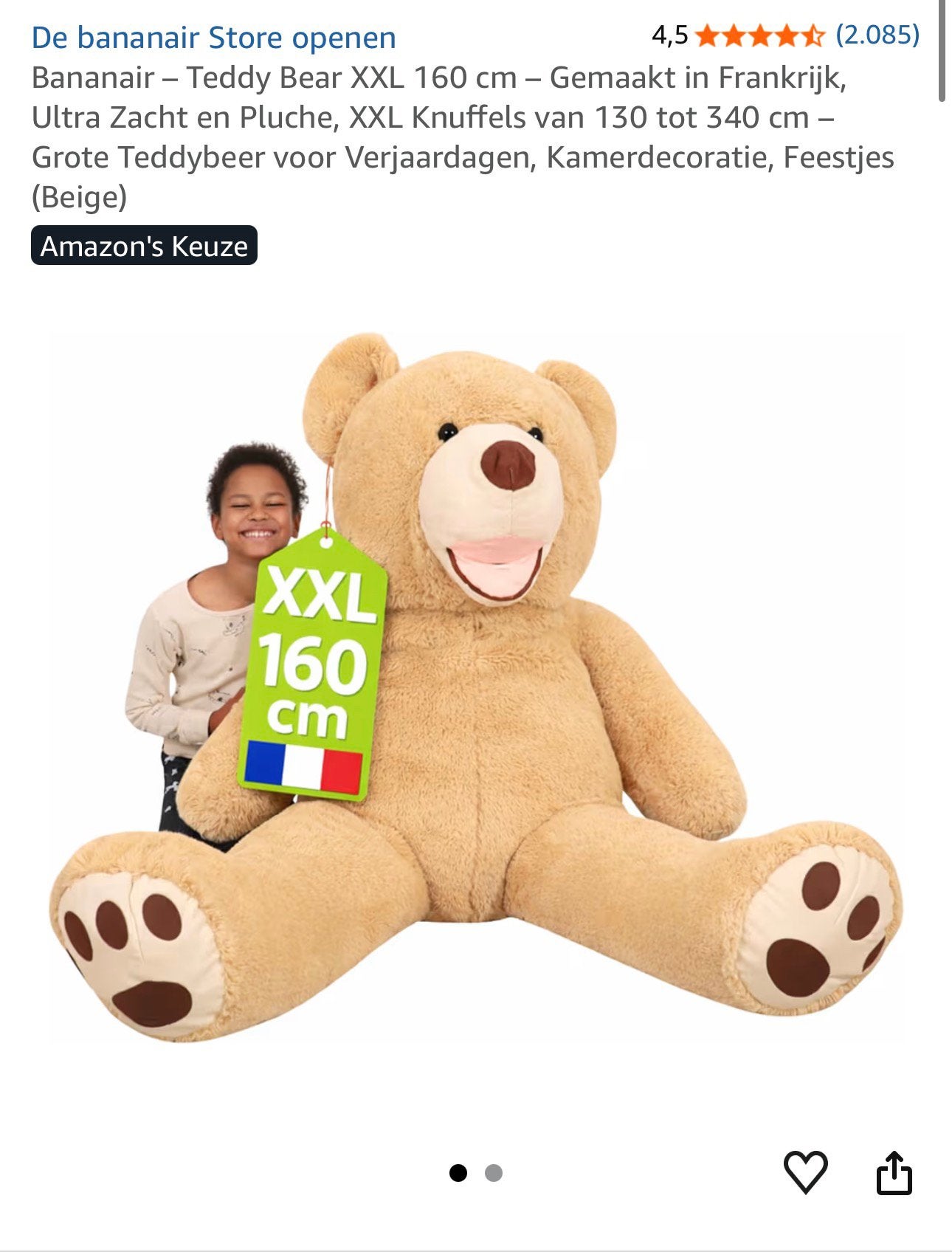 Teddybeer 160cm, Ophalen, Zo goed als nieuw, Beer