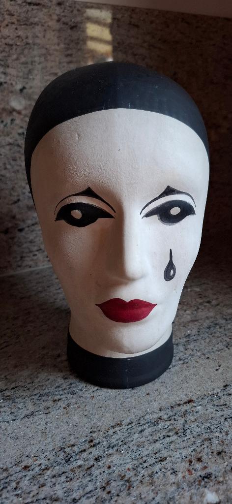 Vintage Pierrot buste/keramieken hoofd/pruikenhoofd, Ophalen of Verzenden