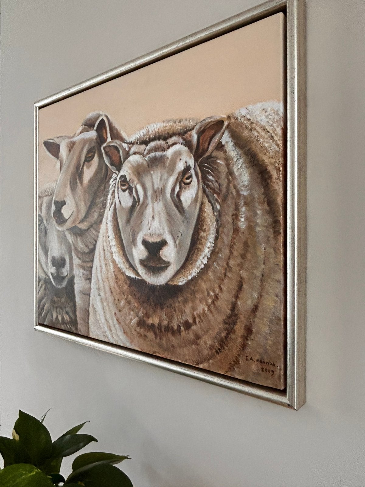 Schilderij Schapen in zilveren baklijst - Handgeschilderd, Antiek en Kunst, Kunst | Schilderijen | Abstract, Ophalen