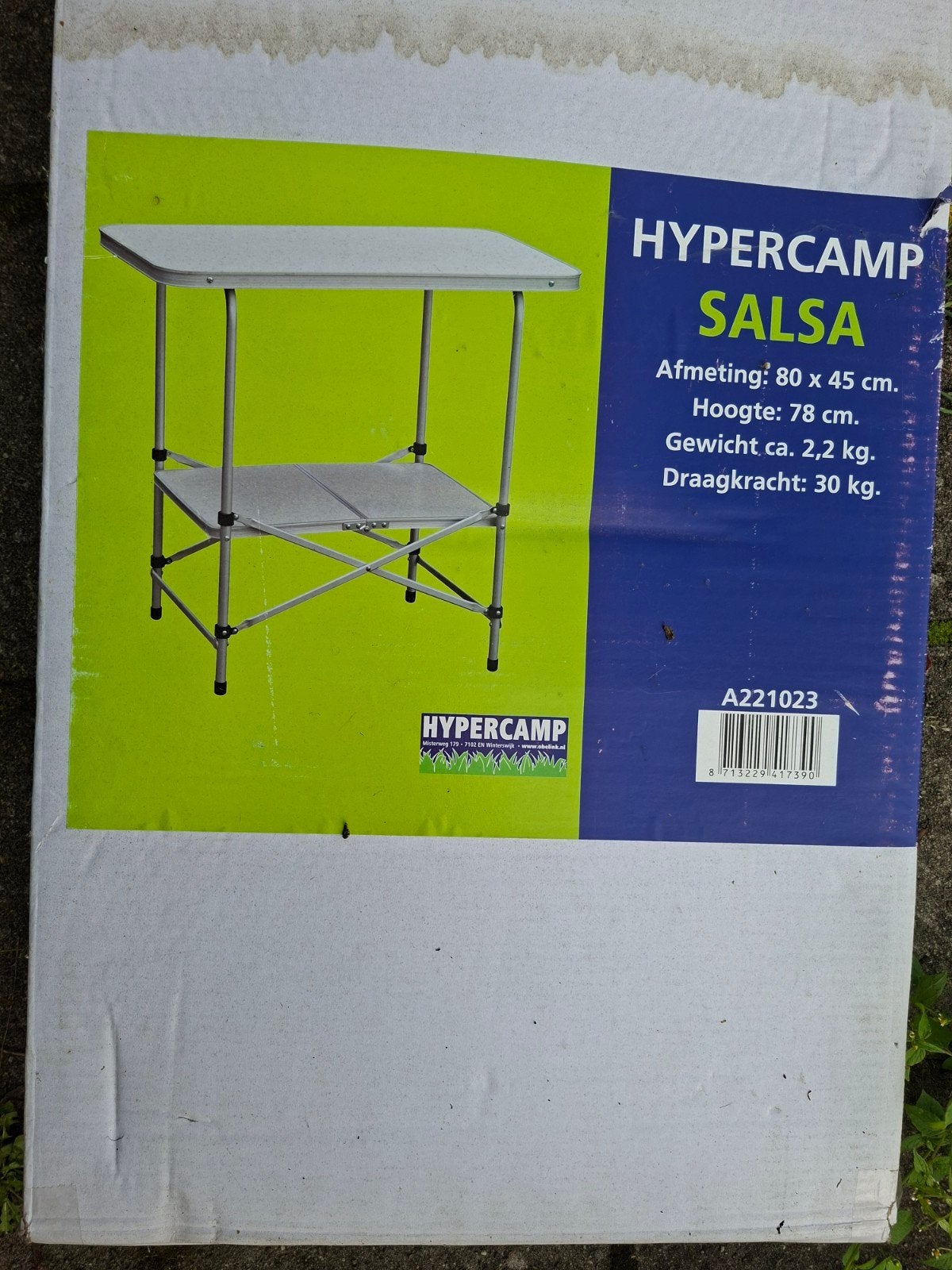Hypercamp Salsa Camping kooktafel - 80x45 cm, 2.2 kg, 30 kg, Caravans en Kamperen, Ophalen, Zo goed als nieuw, Campingtafel