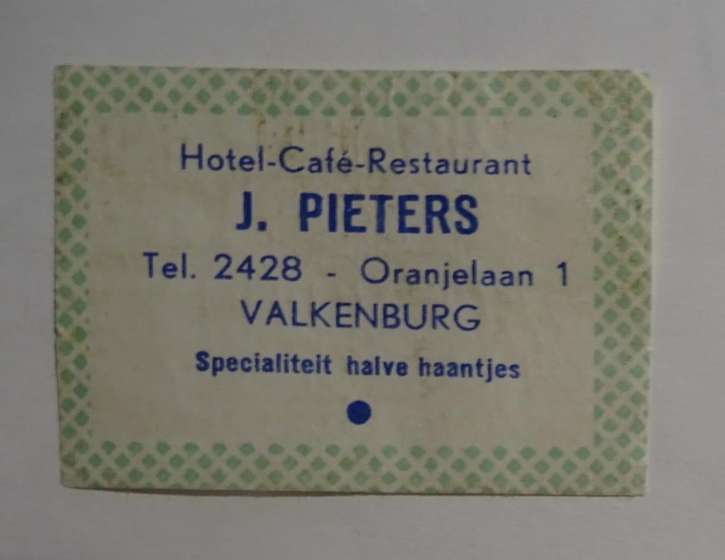 Hotel Café Restaurant   J. PIETERS   Oranjelaan   VALKENBURG, Verzenden, Zo goed als nieuw, Luciferdoosjes of -merken