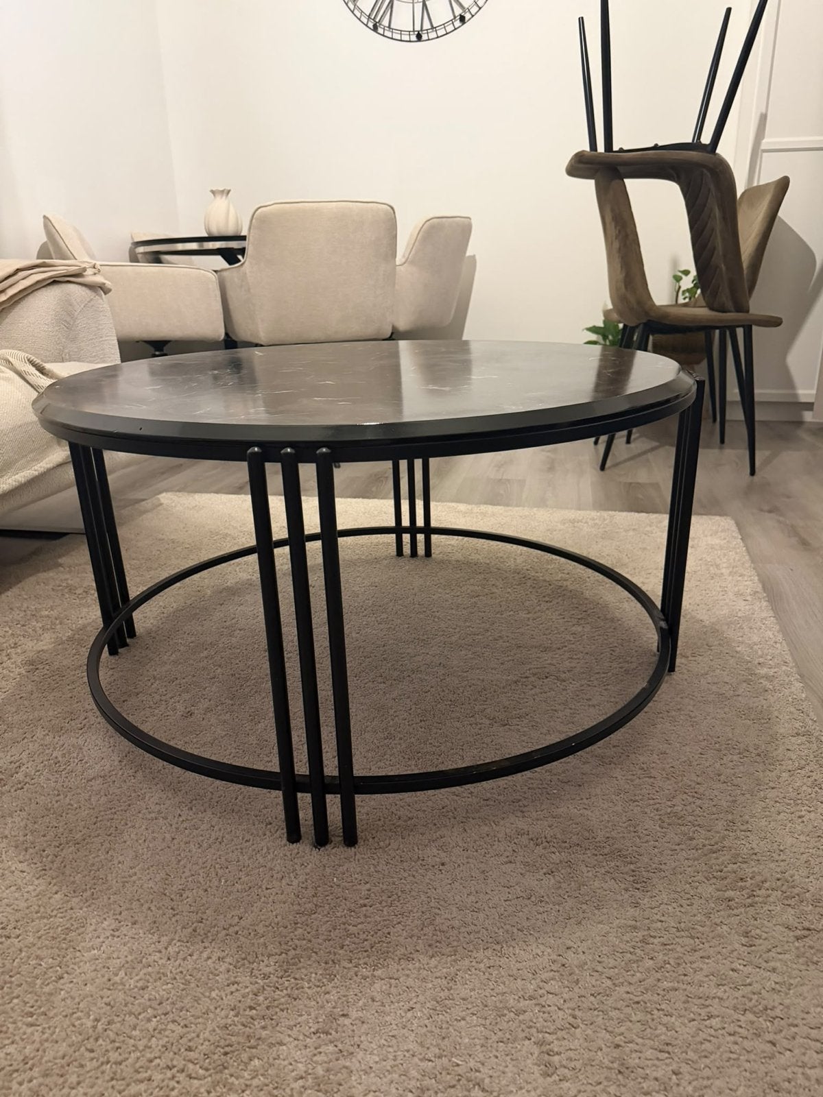 Ronde salontafel met marmerlook blad - 90cm, Huis en Inrichting, Rond, Zo goed als nieuw, Metaal, 50 tot 100 cm