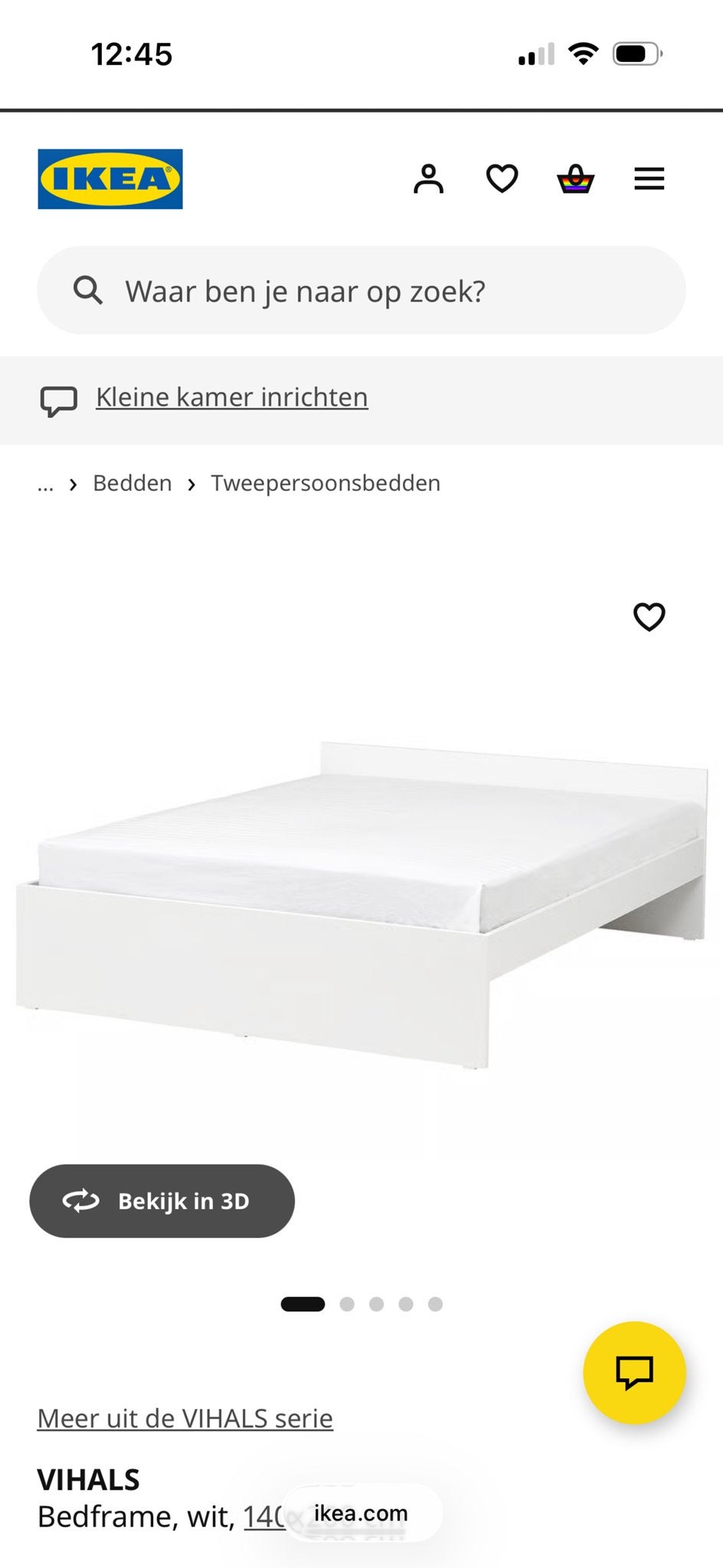 IKEA VIHALS Bedframe wit 140 cm, Ophalen, Gebruikt, Wit, Tweepersoons