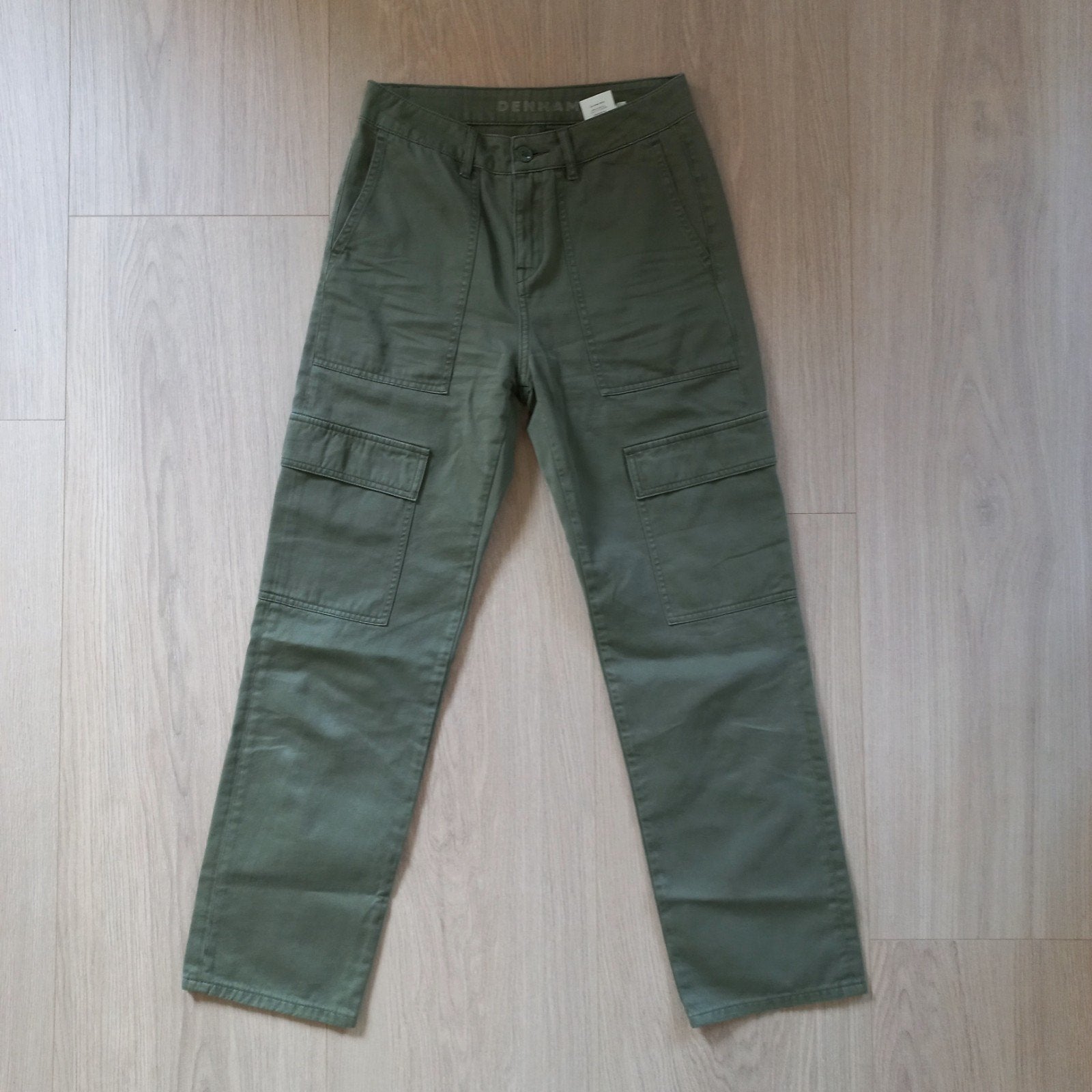 Stoere Denham Cargo Broek Dames Legergroen Maat 25/28, Denham, Ophalen of Verzenden, Maat 34 (XS) of kleiner, Gedragen