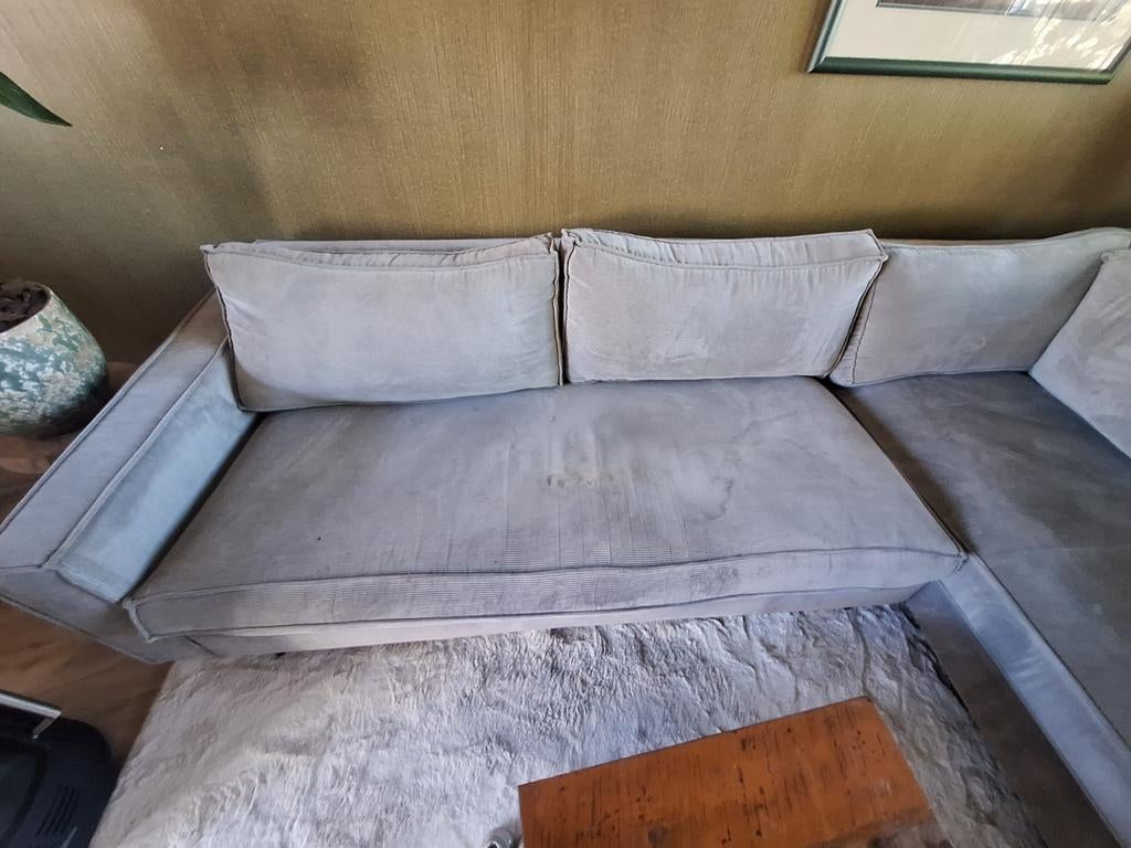 Comfortabele hoekbank met ribstof bekleding, Huis en Inrichting, Banken | Complete zithoeken, Ophalen, Gebruikt, Stof, Modern, Comfortabel