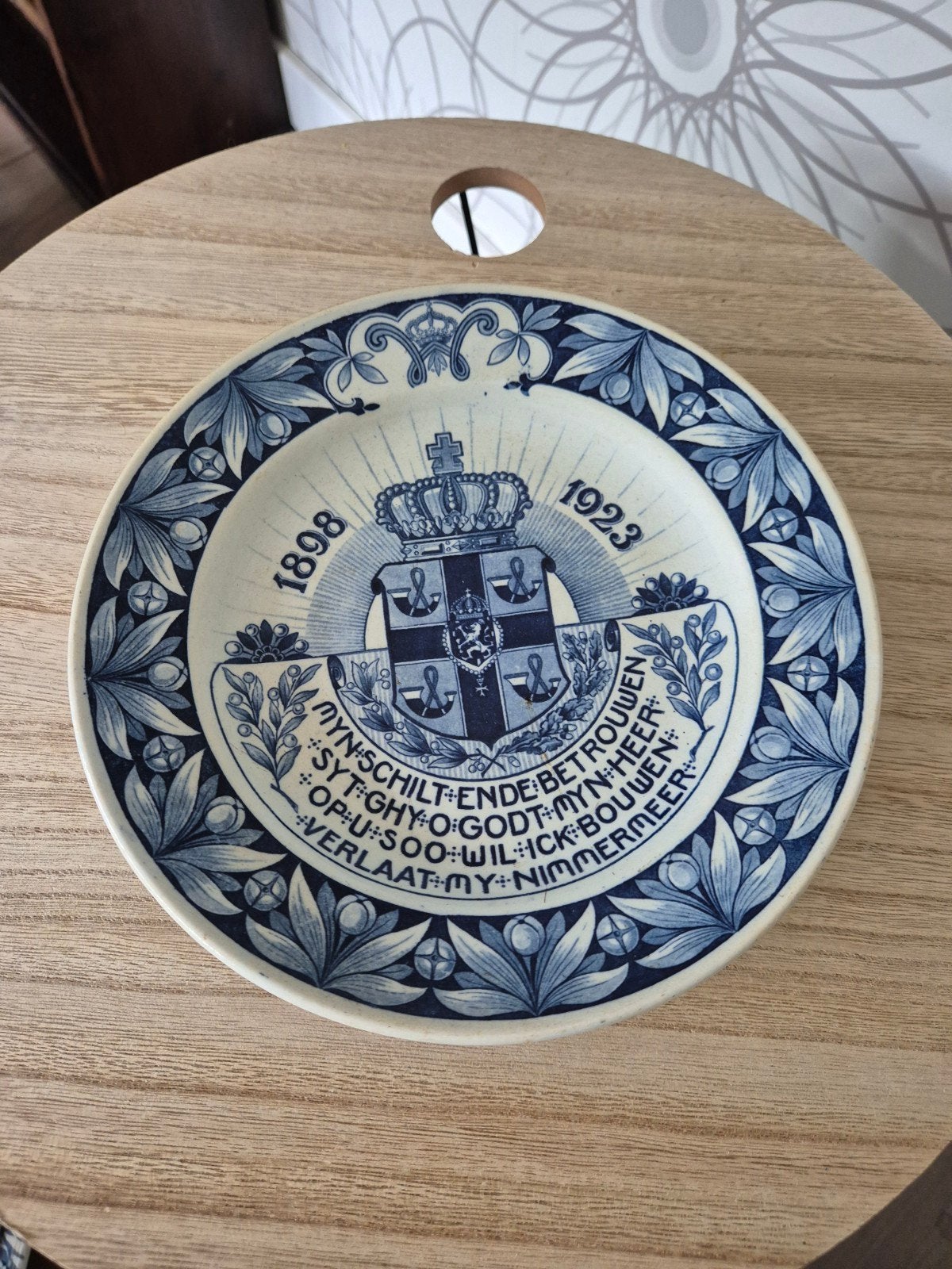 Antiek Delfts blauw herdenkingsbord Wilhelmina, Ophalen of Verzenden
