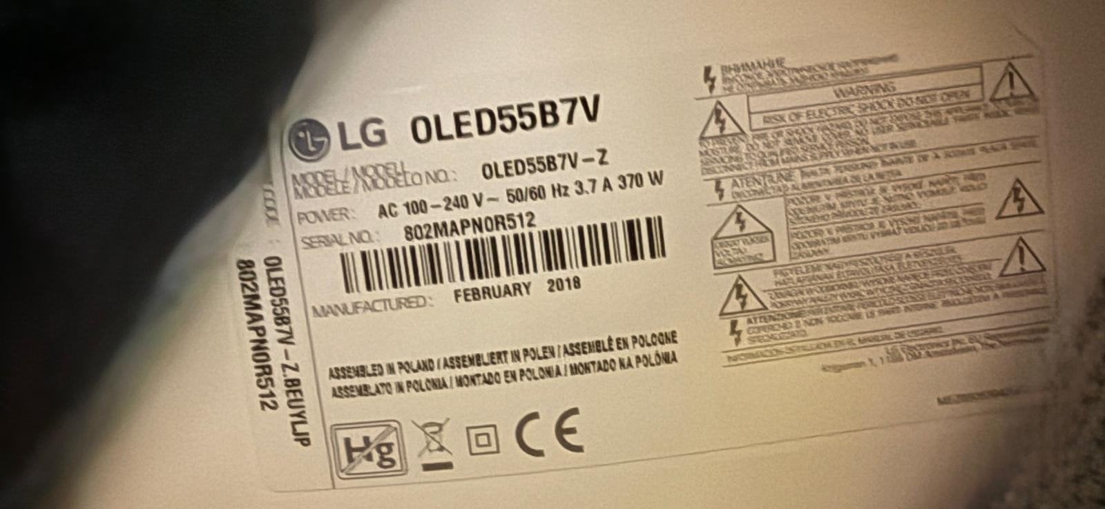 LG OLED 55 Inch 4K Smart TV – OLED55B7V – Zeer Goede Staat