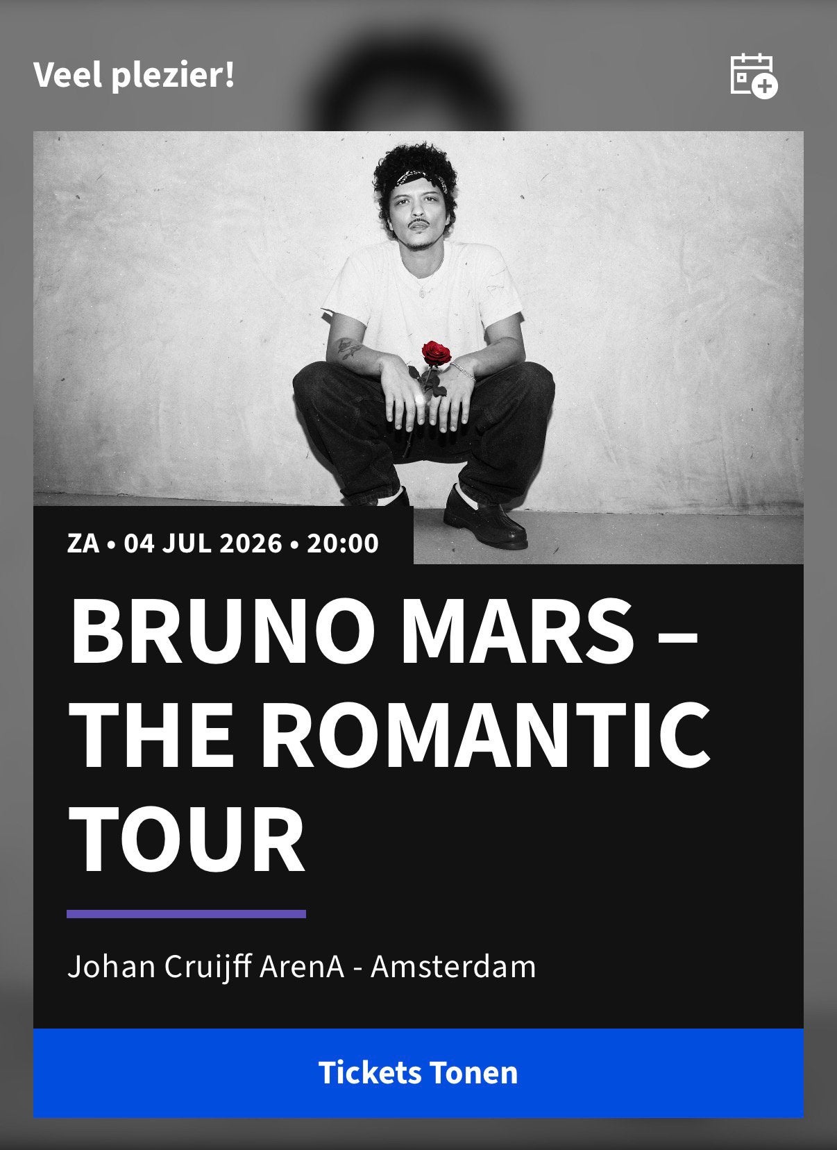 Staanplekken Bruno Mars 4 juli, Tickets en Kaartjes, Concerten | Pop, Twee personen, Juli
