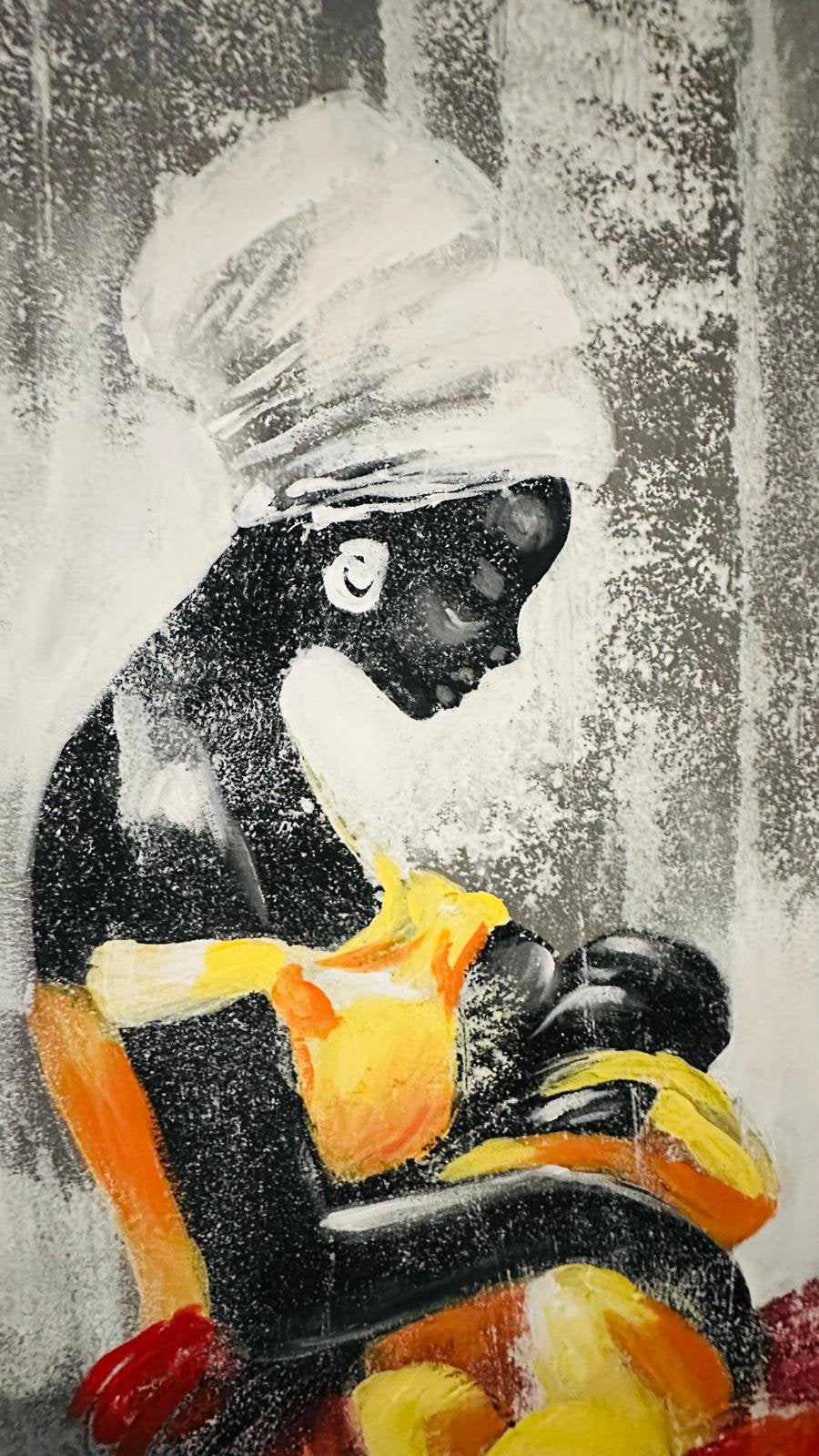 Bijzonder schilderij uit Nigeria – gesigneerd door Meqis, Ophalen, Gelimiteerde oplage, Olieverf, Portret