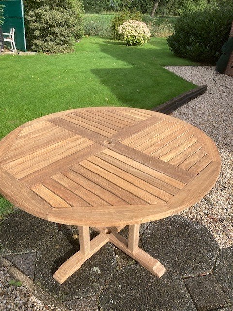 Tuin Tafel Teak rond, Ophalen, Zo goed als nieuw, Rond, Teakhout