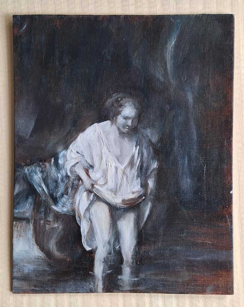 Studie in olieverf. Naar Rembrandt-Grisaille, Ophalen of Verzenden