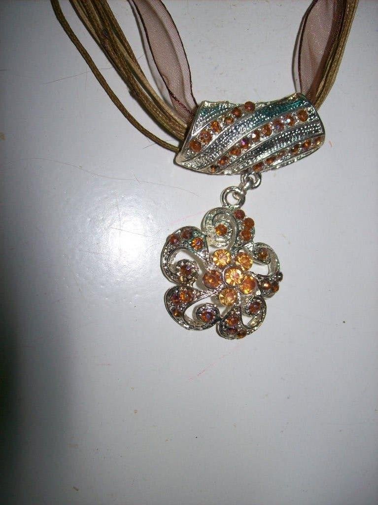 Ketting Satijnband Zilver Meer tint Kristal Hanger Oorbellen, Sieraden, Tassen en Uiterlijk, Kettingen, Verzenden, Nieuw, Steen of Mineraal