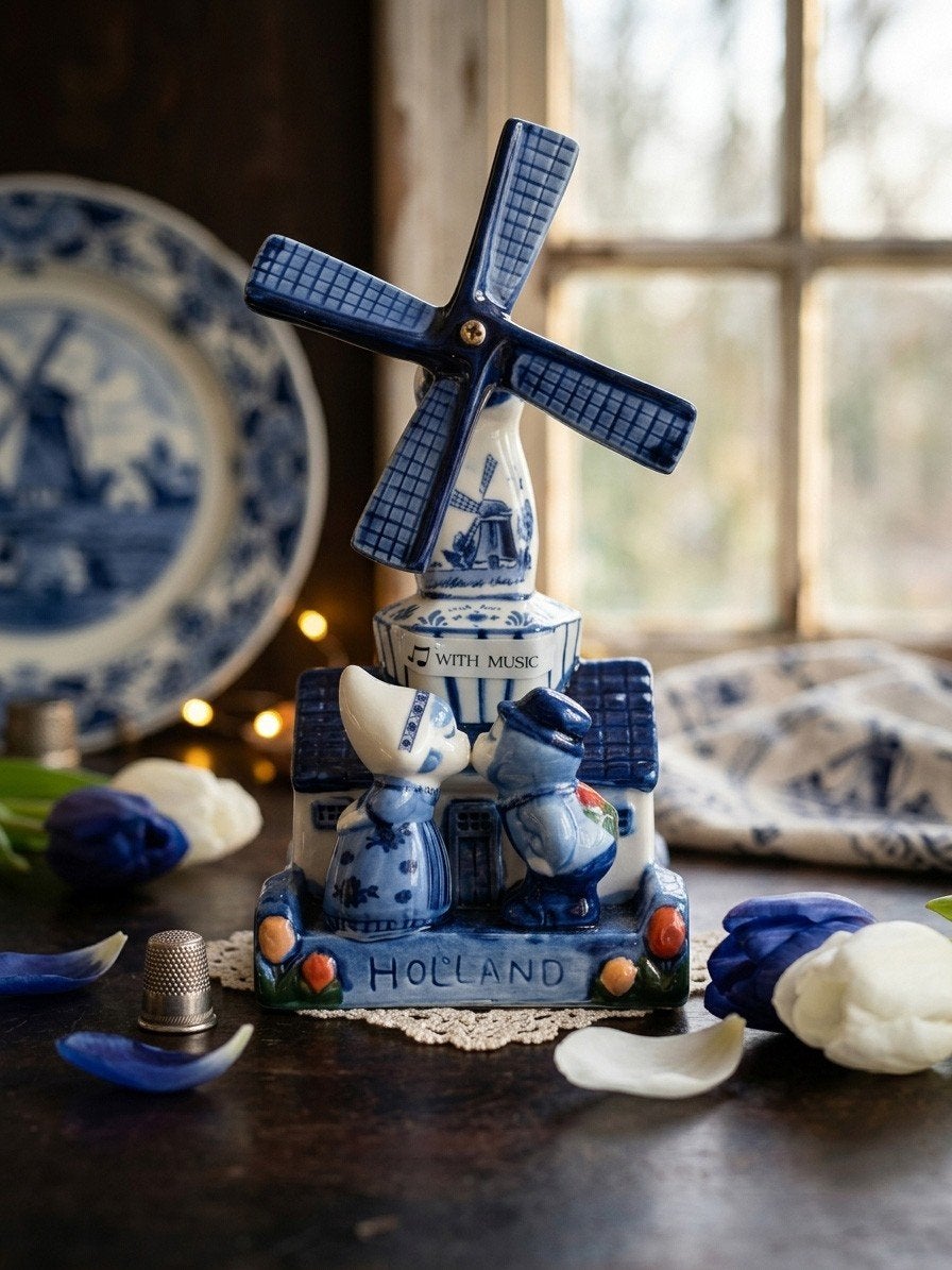 Delfts Blauw Muziekdoosje Molen met Kuspaar, Verzamelen, Ophalen, Nieuw, Mens
