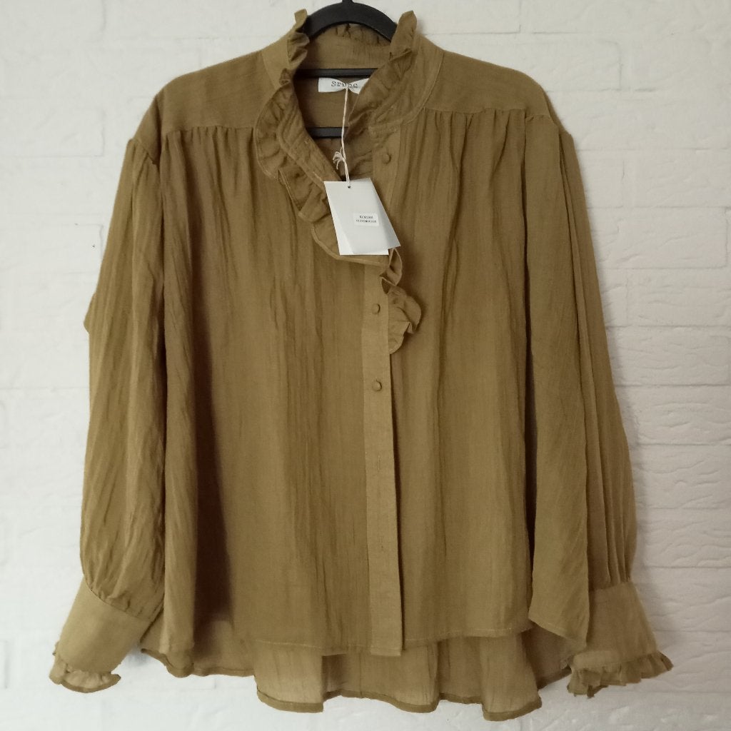 Nieuwe olijfgroene katoenen ruche blouse t/m maat 42/44, Verzenden, Maat 42/44 (L), Nieuw, Senes