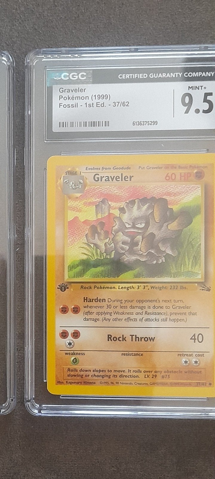 Graveler Pokémon (1999) Fossil 1st Ed. - CGC 9.5, Ophalen of Verzenden, Zo goed als nieuw, Losse kaart