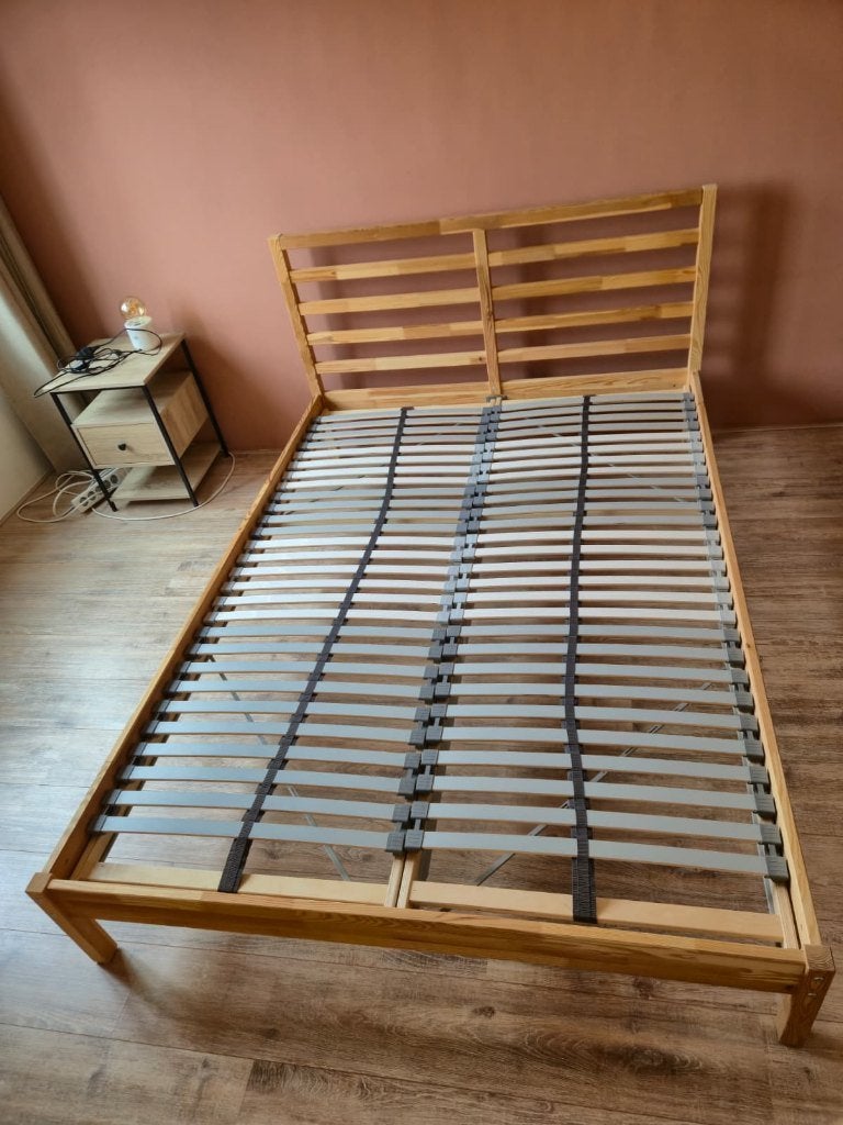 Ikea bedframe 140x200 (Tarva) incl. lattenbodem (Lönset), Ophalen, Gebruikt, Bruin, Tweepersoons