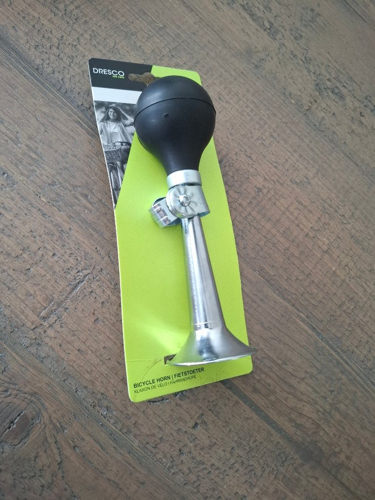 Dresco fietstoeter - chroom - met zwart rubberen bal - nieuw, Fietsen en Brommers, Fietsaccessoires | Fietsbellen, Ophalen of Verzenden