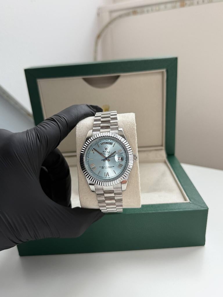 Rolex Daydate 40MM ice blue dial, Sieraden, Tassen en Uiterlijk, Horloges | Dames, Staal, Rolex, Polshorloge, Nieuw