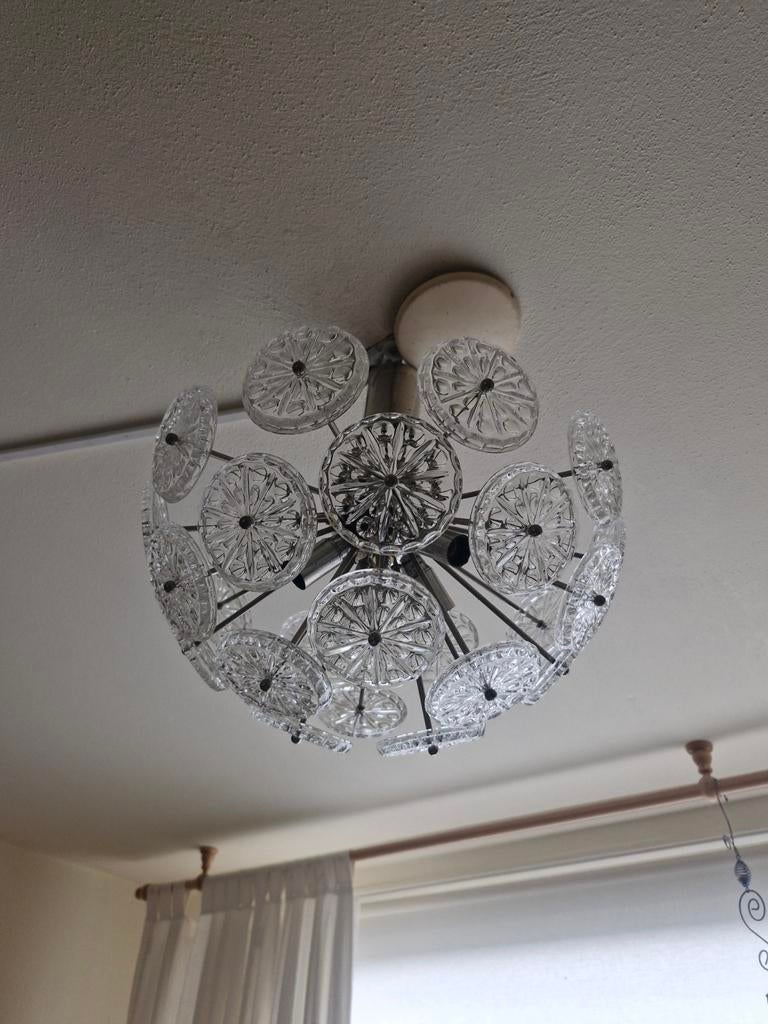 Vintage Spoetnik Plafondlamp Val Saint Lambert Jaren '60, Ophalen of Verzenden, Gebruikt, Glas, Vintage, Mid-century Modern, Spoetnik