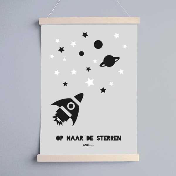Kinderposter Poster Raket Sterren A3 ANNIdesign, Info@annidesign.nl, Nieuw, Ophalen of Verzenden, Hans Andreussingel 15 2652 GA Berkel en Rodenrijs