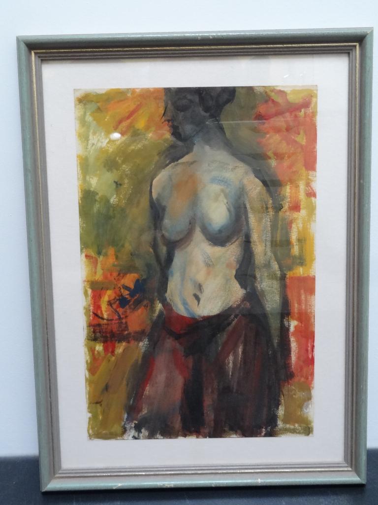 Kleurig schilderij van een halfnaakte vrouw, ongesigneerd, Verzenden