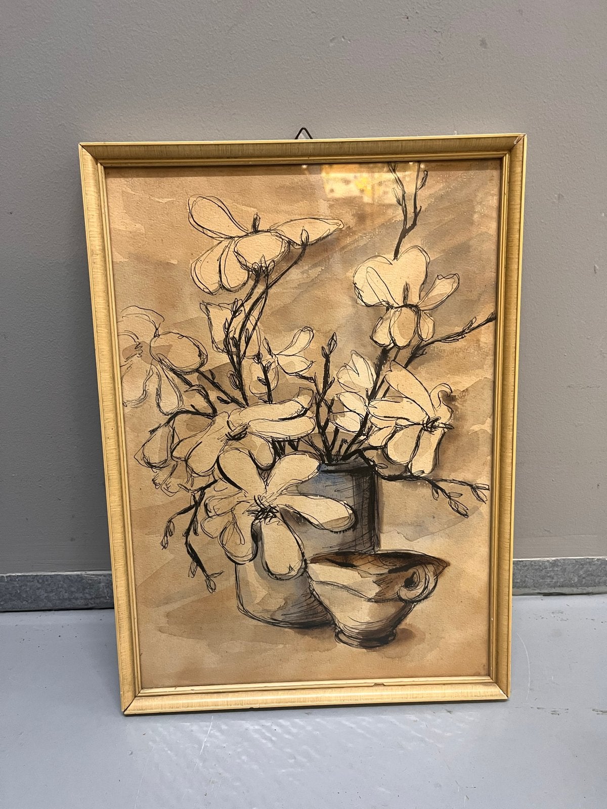Vintage stilleven bloemen in vaas, ingelijst, Antiek en Kunst, Ophalen of Verzenden