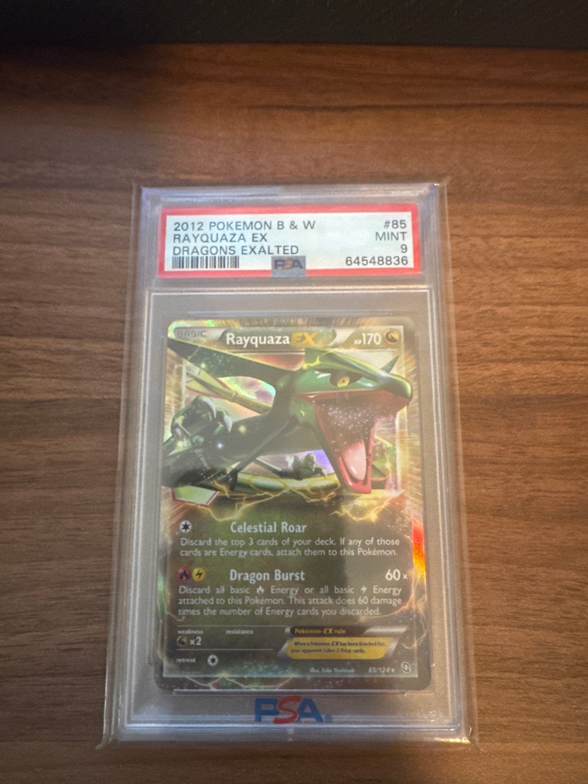 PSA 9 MINT 2012 Rayquaza EX Dragons Exalted #85 Pokémon Kaar, Verzenden, Zo goed als nieuw, Losse kaart