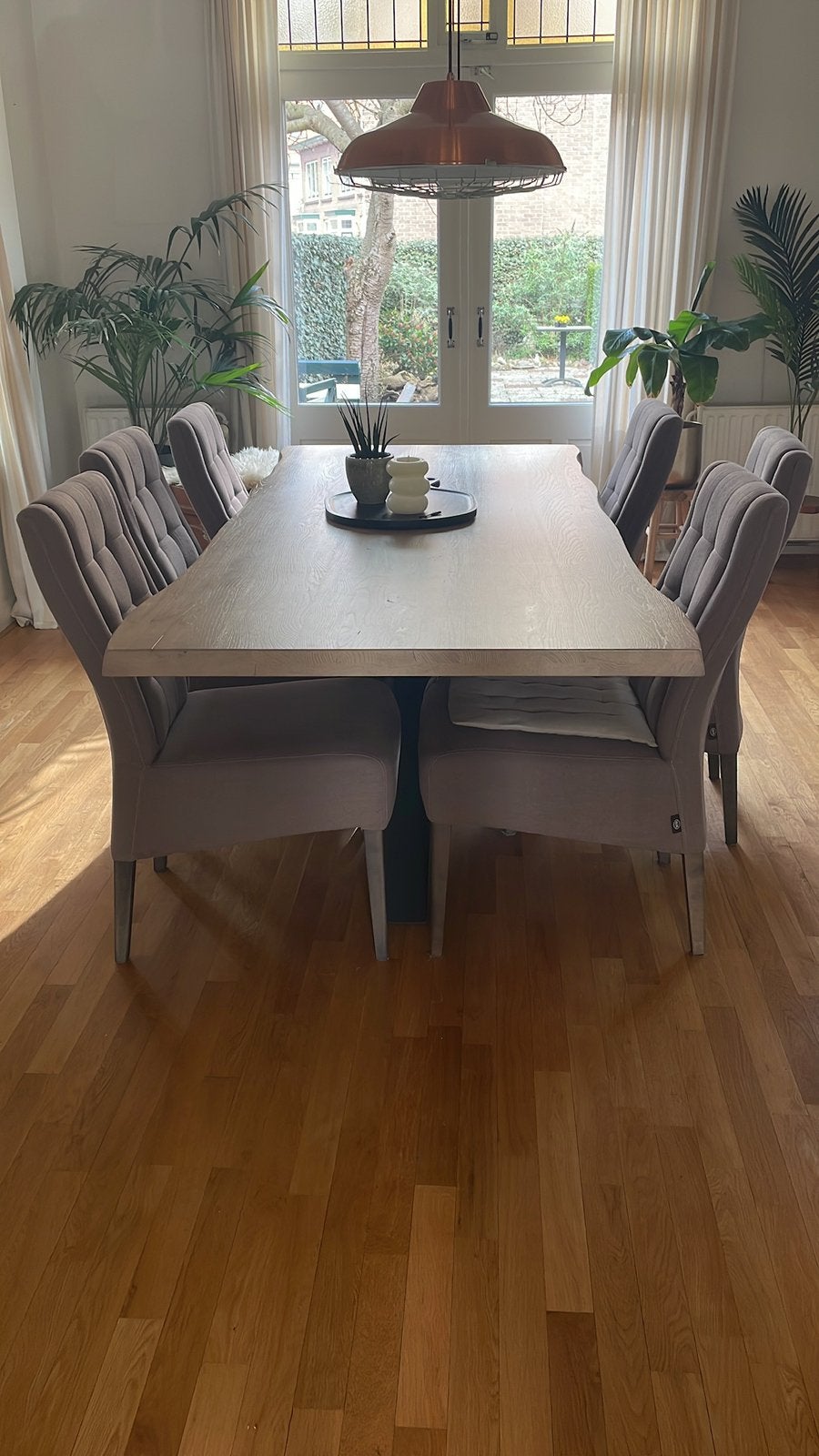 Houten eettafel met zwart onderstel Eijerkamp, Ophalen, 200 cm of meer, 50 tot 100 cm, Zo goed als nieuw
