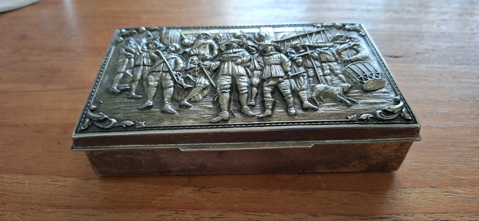 Metalen Sigarendoos met Nachtwacht 15x9x3, vintage, Verzamelen, Ophalen of Verzenden, Gebruikt