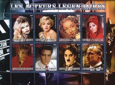 ELVIS PRESLEY e.a. = mooi bl. v8st DJIBOUTI-712, Ophalen of Verzenden, Gestempeld, Overige thema's