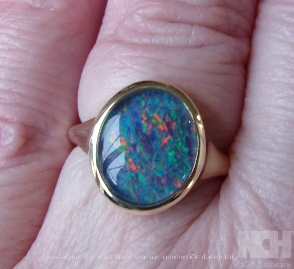 3: Nieuwe gouden zegelring met Australische Opaal, Sieraden, Tassen en Uiterlijk, Ringen, Nieuw, Met edelsteen, Dame, Goud