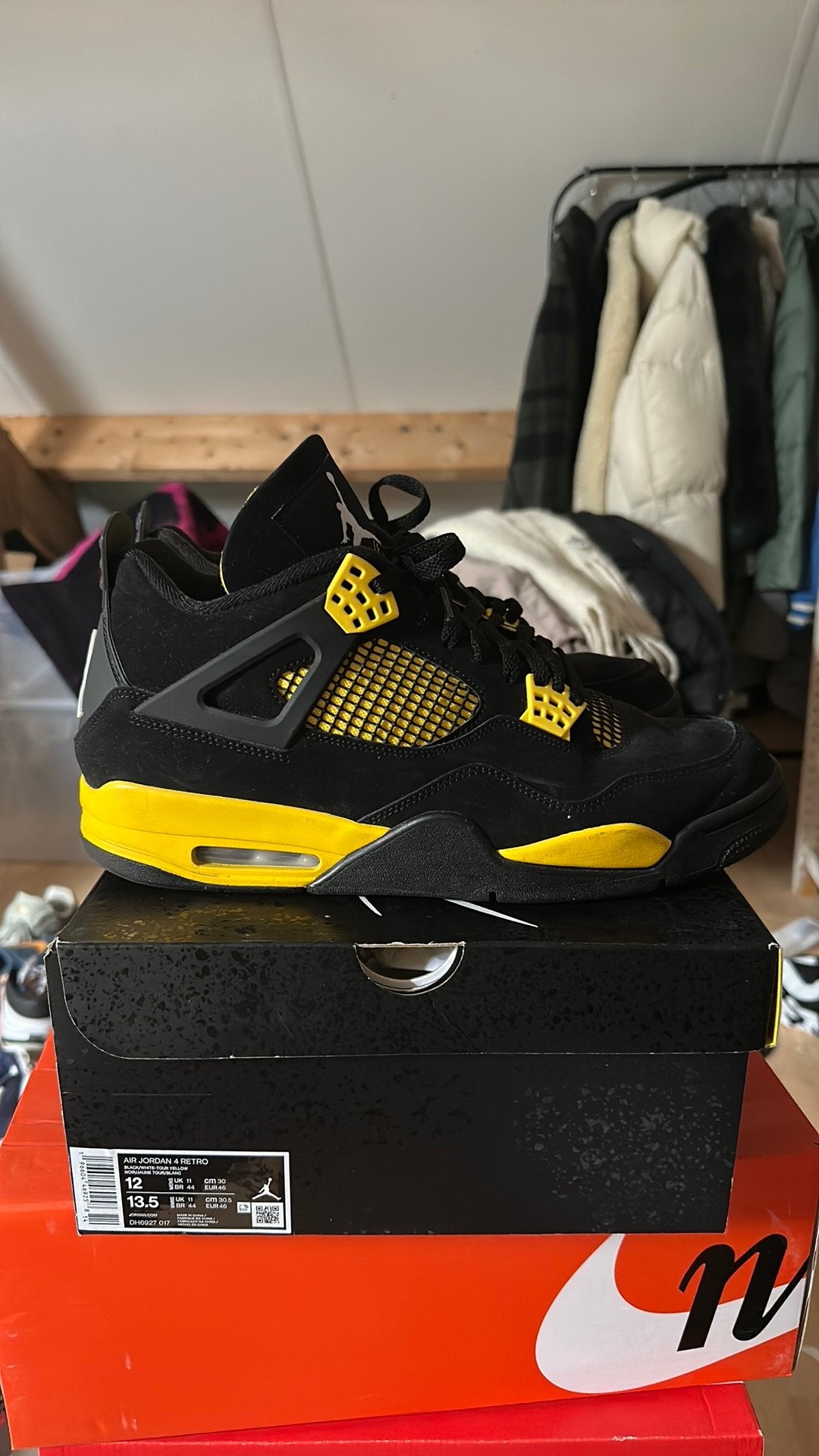 Jordan 4 thunder. Us12, Ophalen of Verzenden, Zo goed als nieuw, Zwart