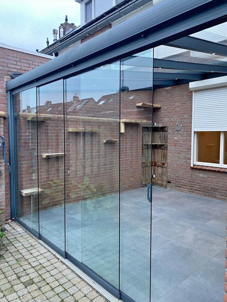 Luxe aluminium veranda met glazen schuifwanden, Tuin en Terras, Overkappingen, Ophalen, Gebruikt, Veranda