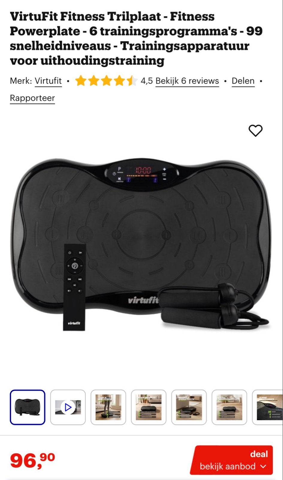 VirtuFit Fitness Trilplaat - Powerplate met 6 programma's, Kunststof, Trilplaat, Armen, Ophalen of Verzenden