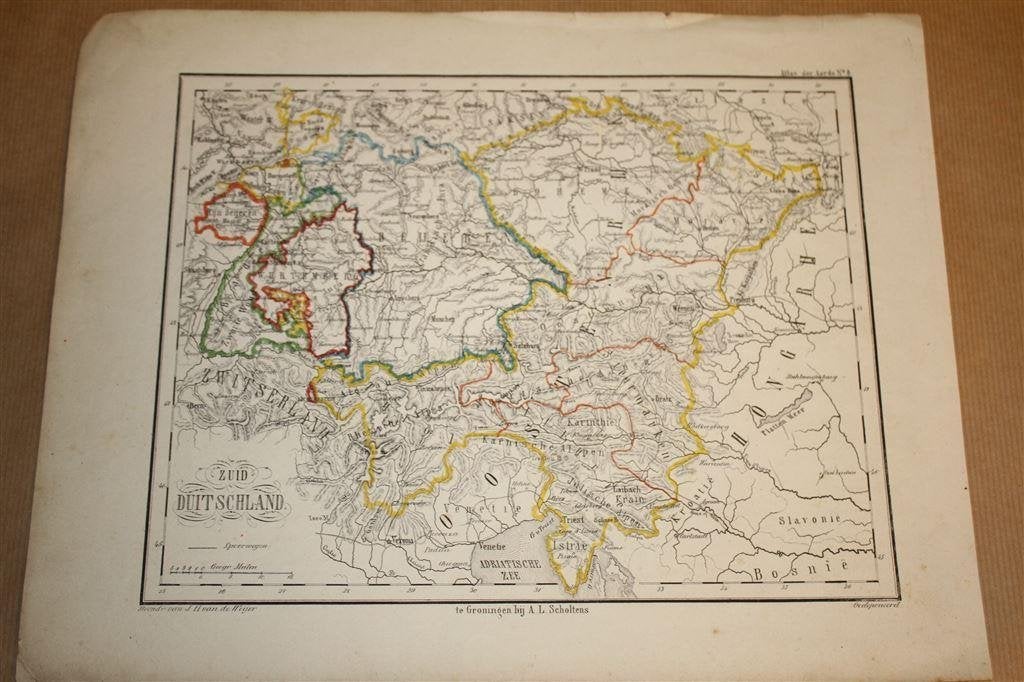 Zeldzame antieke kaart - Zuid-Duitsland - 1860 !!, Gelezen, Ophalen of Verzenden, Landkaart, Duitsland