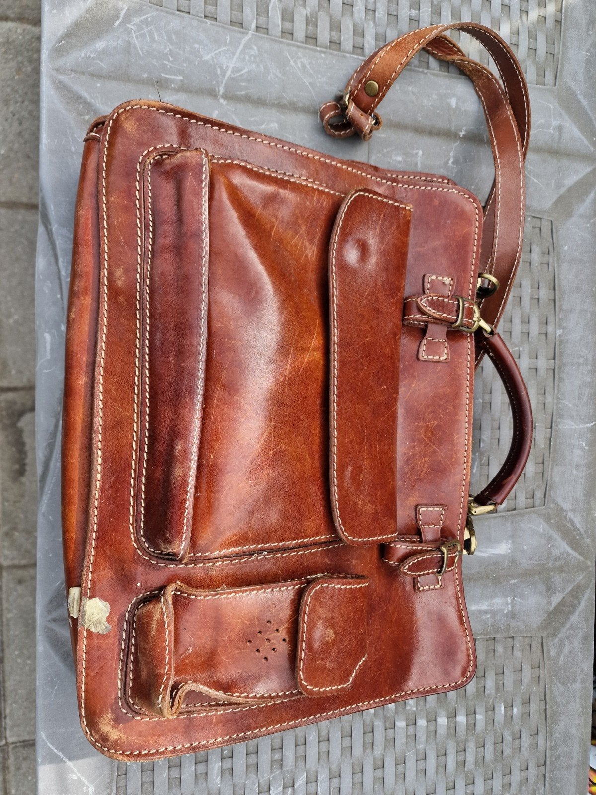 Vintage Leren Schooltas / Aktetas - Gebruikt met Karakter, Sieraden, Tassen en Uiterlijk, Ophalen, Gebruikt, Bruin, Aktetas of Boekentas