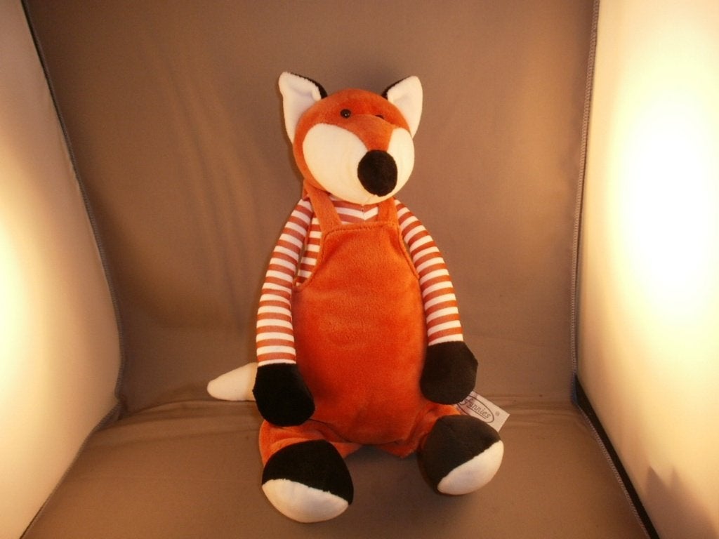 Funnies vos 40 cm oranje /zwart/wit met tuinbroek gestreept, Oranje, Overige merken, Ophalen of Verzenden, Vos