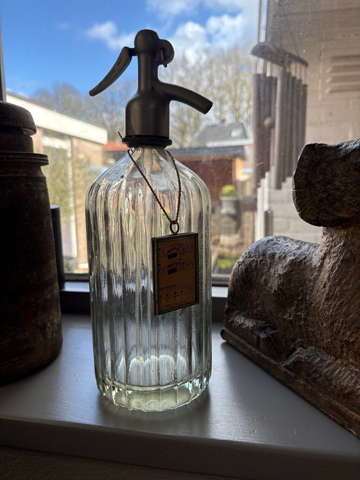 Brocante spuitwaterfles ribbelglas syphon, Ophalen of Verzenden