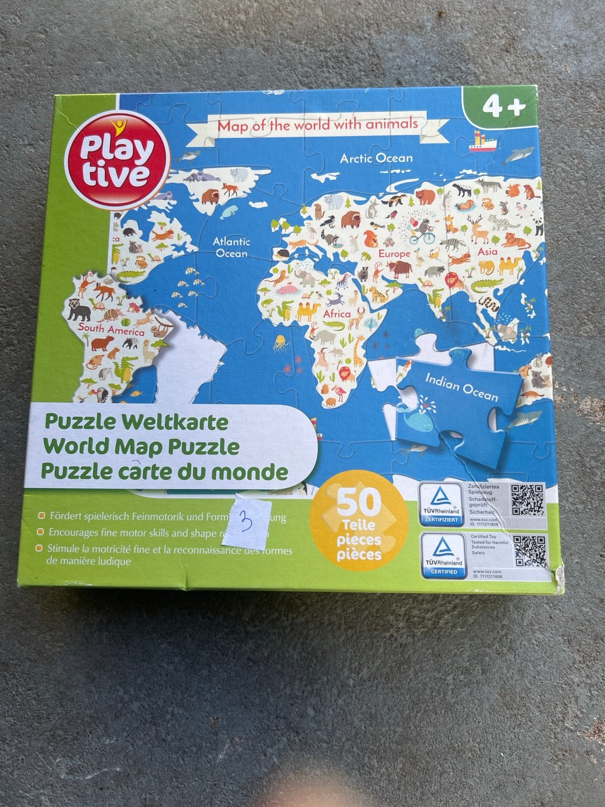 Playtive Wereldkaart Puzzel met Dieren (50 stukjes), Ophalen of Verzenden, 10 tot 50 stukjes, Gebruikt, 4 tot 6 jaar