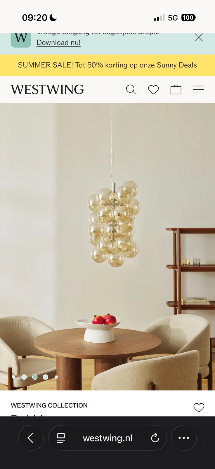 Westwing bollen lamp, Ophalen, Gebruikt, Glas, Design