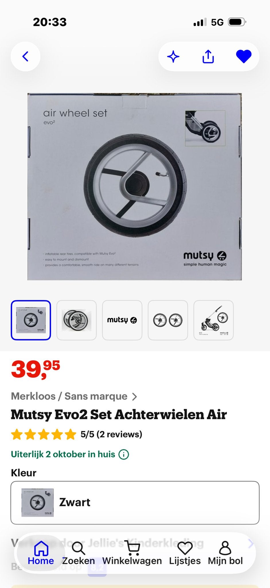 Mutsy Evo, 2 Luchtbanden Achterwielen - Nieuw in verpakking, Kinderwagen, Ophalen of Verzenden, Mutsy, Nieuw