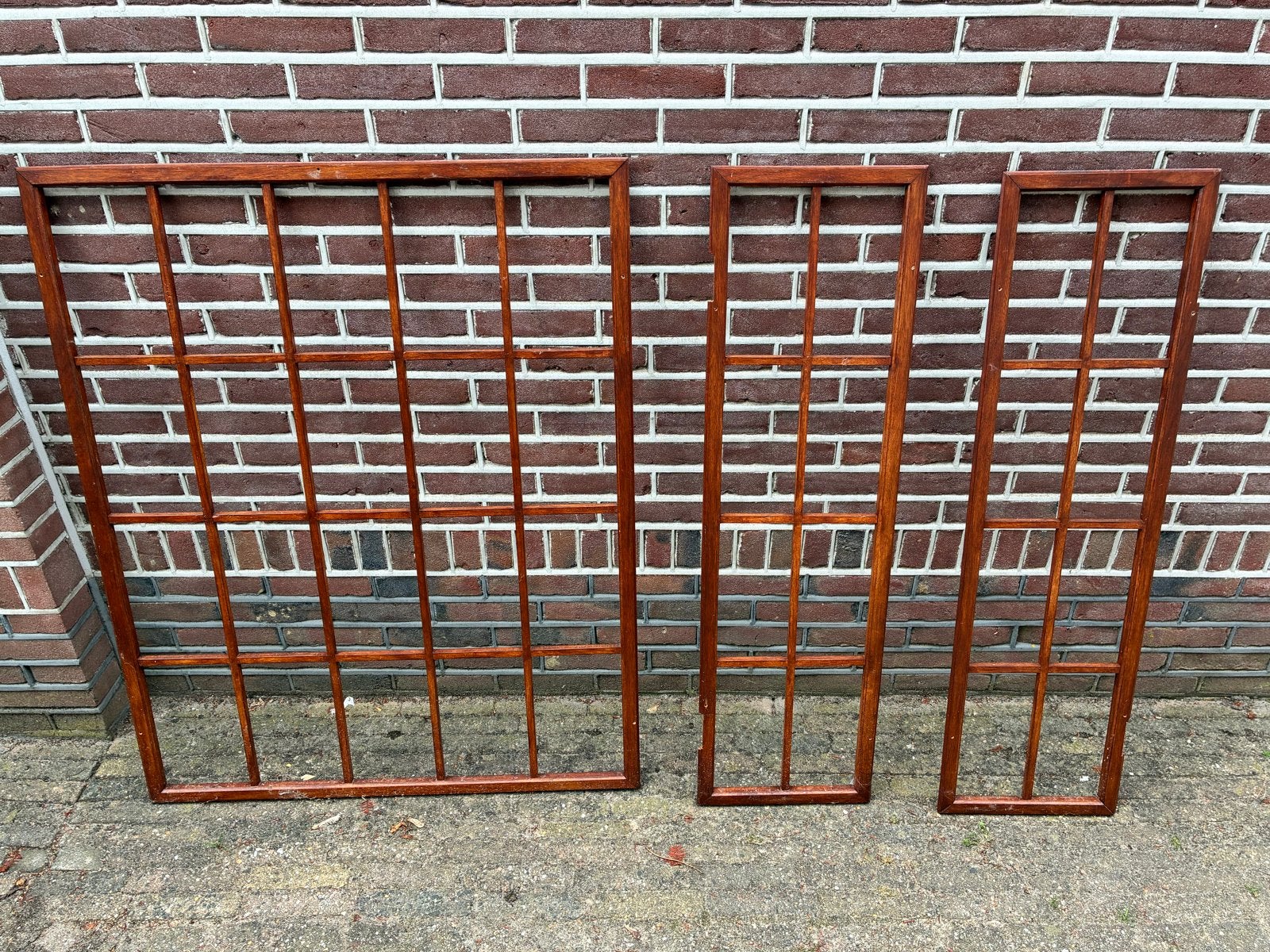 3 handgemaakte hardhouten voorzetramen, keurige staat, Doe-het-zelf en Verbouw, Glas en Ramen, Ophalen, Gevelraam of Ruit, Gebruikt